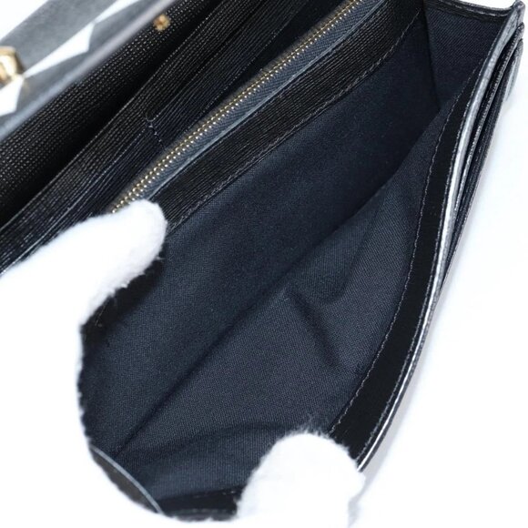 FENDI Chain Long Wallet Leather Black Gold Auth 140694M - Picture 12 of 16